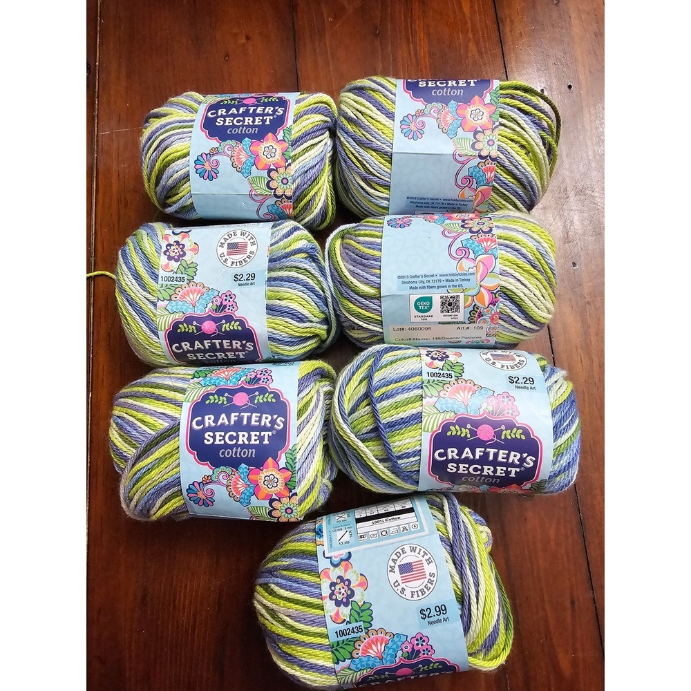 Crafter's Secret Cotton Yarn Greener Pastures Variegated‎ 7 Skeins 100% Cotton